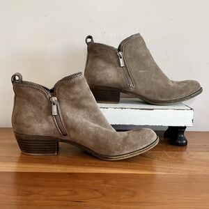 LUCKY BRAND Bartalino Double Zip Suede Brown Ankle Western Boots Women Size 8.5